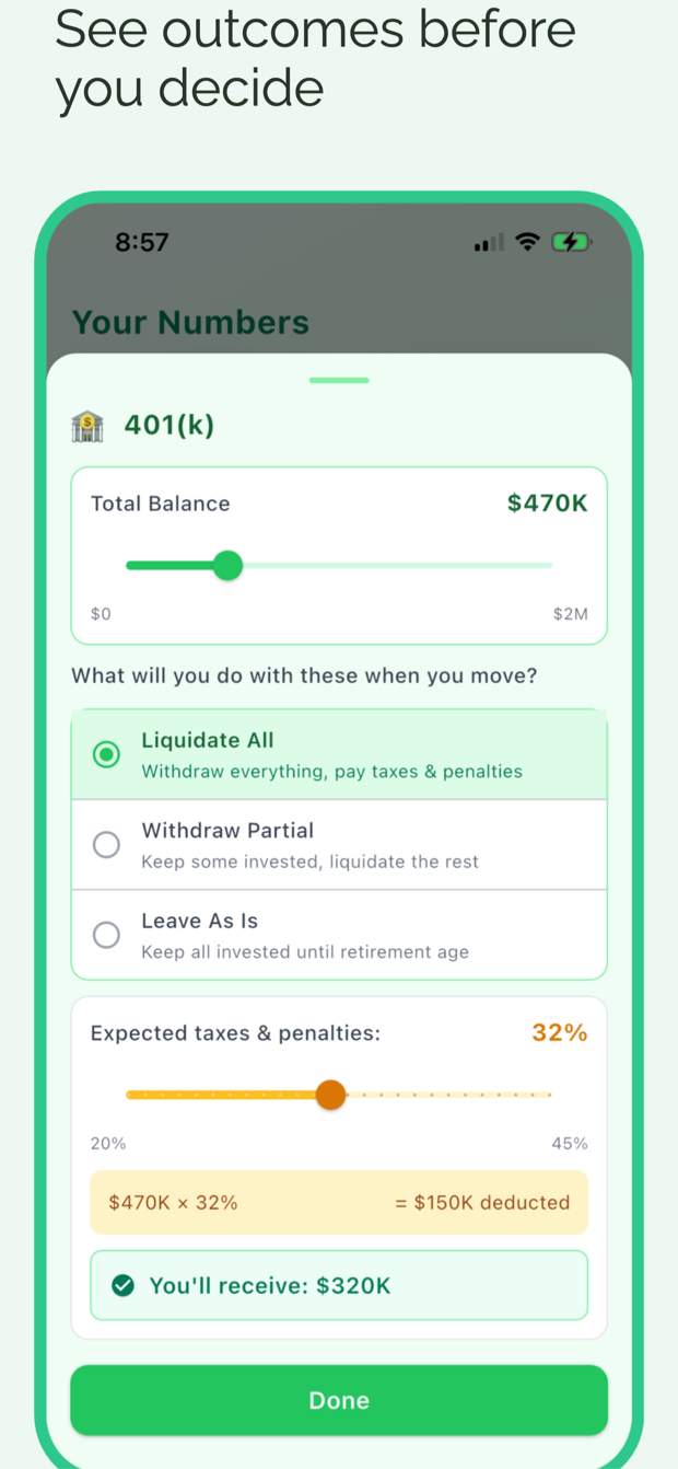 401k setup with tax and penalty calculations