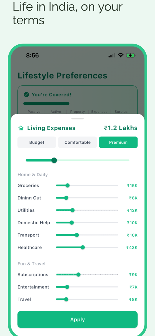 Lifestyle preferences with expense sliders by category