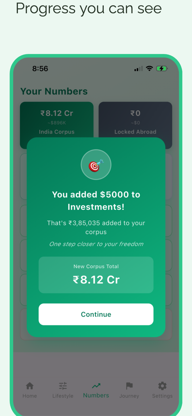 Investment tracking showing savings progress